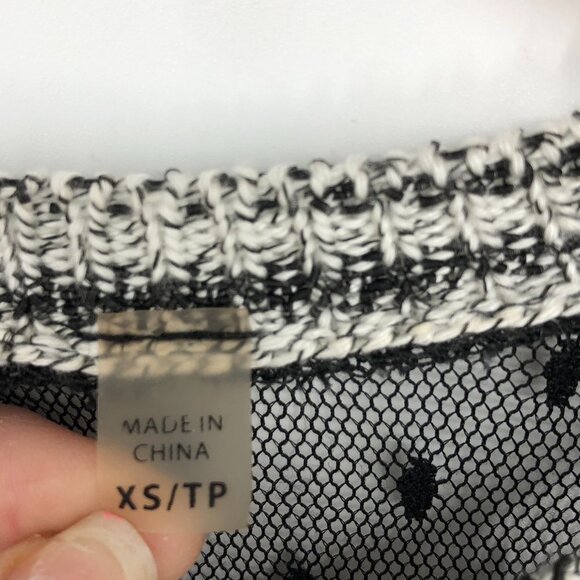 Dex Black Grey Abstract Stripe Long sleeve Polka Dot Mesh neck XS - Picture 7 of 14